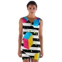 Cube Line Polka Dots Horizontal Triangle Pink Yellow Blue Green Black Flag Wrap Front Bodycon Dress by Mariart