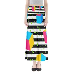 Cube Line Polka Dots Horizontal Triangle Pink Yellow Blue Green Black Flag Maxi Skirts