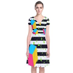 Cube Line Polka Dots Horizontal Triangle Pink Yellow Blue Green Black Flag Short Sleeve Front Wrap Dress by Mariart