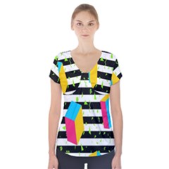 Cube Line Polka Dots Horizontal Triangle Pink Yellow Blue Green Black Flag Short Sleeve Front Detail Top by Mariart