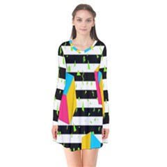 Cube Line Polka Dots Horizontal Triangle Pink Yellow Blue Green Black Flag Flare Dress by Mariart