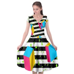 Cube Line Polka Dots Horizontal Triangle Pink Yellow Blue Green Black Flag Cap Sleeve Wrap Front Dress by Mariart