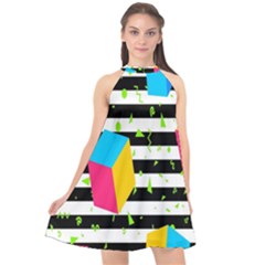 Cube Line Polka Dots Horizontal Triangle Pink Yellow Blue Green Black Flag Halter Neckline Chiffon Dress  by Mariart