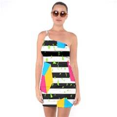 Cube Line Polka Dots Horizontal Triangle Pink Yellow Blue Green Black Flag One Soulder Bodycon Dress by Mariart