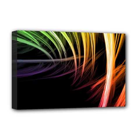 Colorful Abstract Fantasy Modern Green Gold Purple Light Black Line Deluxe Canvas 18  X 12  