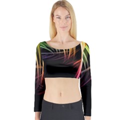 Colorful Abstract Fantasy Modern Green Gold Purple Light Black Line Long Sleeve Crop Top