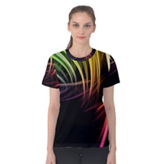 Colorful Abstract Fantasy Modern Green Gold Purple Light Black Line Women s Cotton Tee