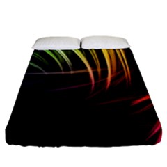 Colorful Abstract Fantasy Modern Green Gold Purple Light Black Line Fitted Sheet (king Size)