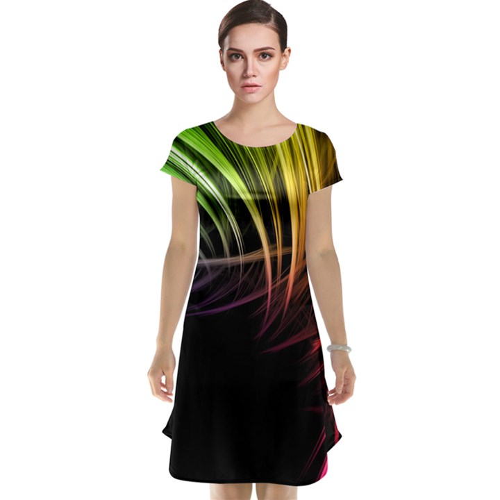 Colorful Abstract Fantasy Modern Green Gold Purple Light Black Line Cap Sleeve Nightdress