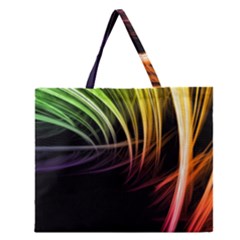 Colorful Abstract Fantasy Modern Green Gold Purple Light Black Line Zipper Large Tote Bag by Mariart