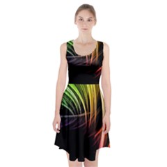 Colorful Abstract Fantasy Modern Green Gold Purple Light Black Line Racerback Midi Dress by Mariart