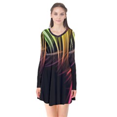 Colorful Abstract Fantasy Modern Green Gold Purple Light Black Line Flare Dress by Mariart