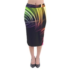 Colorful Abstract Fantasy Modern Green Gold Purple Light Black Line Velvet Midi Pencil Skirt