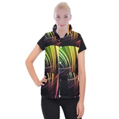 Colorful Abstract Fantasy Modern Green Gold Purple Light Black Line Women s Button Up Puffer Vest by Mariart