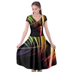 Colorful Abstract Fantasy Modern Green Gold Purple Light Black Line Cap Sleeve Wrap Front Dress