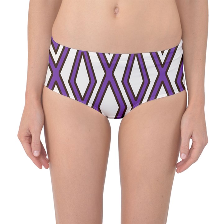 Diamond Key Stripe Purple Chevron Mid-Waist Bikini Bottoms