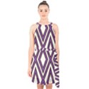 Diamond Key Stripe Purple Chevron Halter Collar Waist Tie Chiffon Dress View1