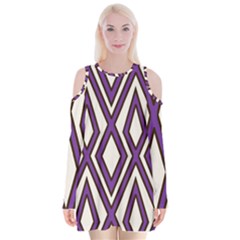 Diamond Key Stripe Purple Chevron Velvet Long Sleeve Shoulder Cutout Dress