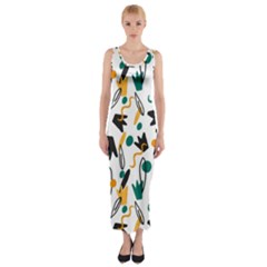 Flowers Duck Legs Line Fitted Maxi Dress by Mariart