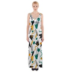 Flowers Duck Legs Line Maxi Thigh Split Dress