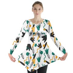 Flowers Duck Legs Line Long Sleeve Tunic  by Mariart