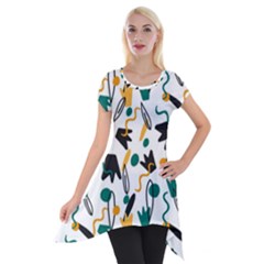 Flowers Duck Legs Line Short Sleeve Side Drop Tunic by Mariart