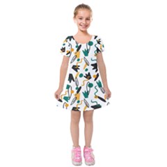 Flowers Duck Legs Line Kids  Short Sleeve Velvet Dress by Mariart