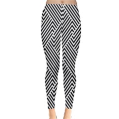 Escher Striped Black And White Plain Vinyl Leggings  by Mariart