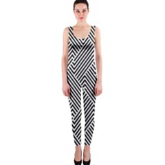 Escher Striped Black And White Plain Vinyl Onepiece Catsuit