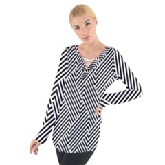 Escher Striped Black And White Plain Vinyl Women s Tie Up Tee by Mariart