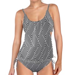 Escher Striped Black And White Plain Vinyl Tankini