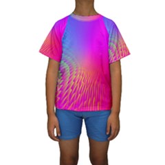 Light Aurora Pink Purple Gold Kids  Short Sleeve Swimwear