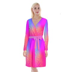 Light Aurora Pink Purple Gold Long Sleeve Velvet Front Wrap Dress by Mariart