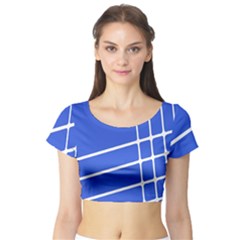 Line Stripes Blue Short Sleeve Crop Top (tight Fit)