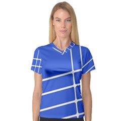 Line Stripes Blue Women s V-neck Sport Mesh Tee