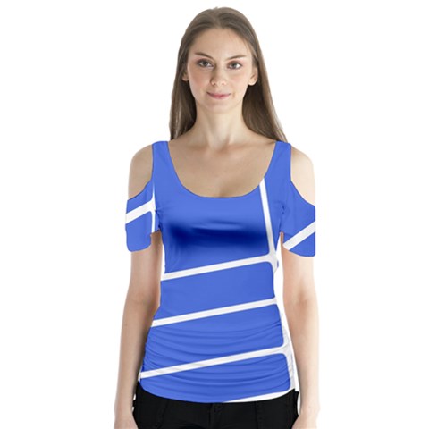 Line Stripes Blue Butterfly Sleeve Cutout Tee  by Mariart