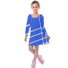 Line Stripes Blue Kids  Long Sleeve Velvet Dress by Mariart