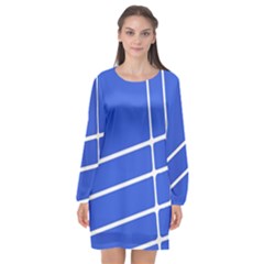 Line Stripes Blue Long Sleeve Chiffon Shift Dress 