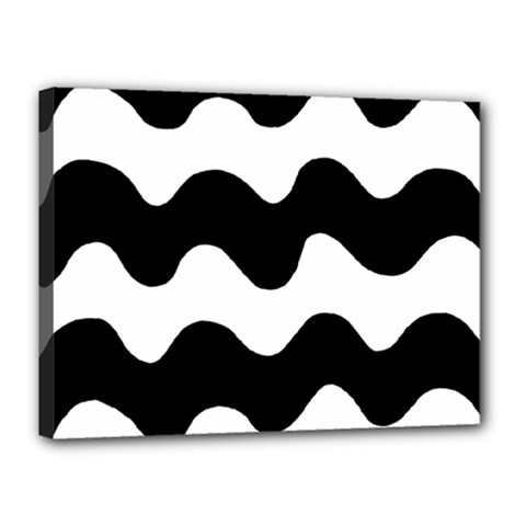 Lokki Cotton White Black Waves Canvas 16  X 12  by Mariart