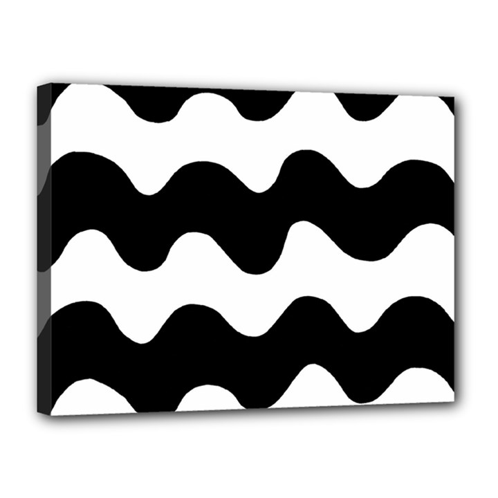 Lokki Cotton White Black Waves Canvas 16  x 12 