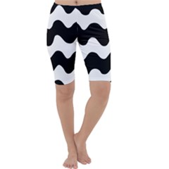 Lokki Cotton White Black Waves Cropped Leggings  by Mariart