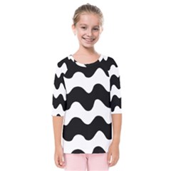 Lokki Cotton White Black Waves Kids  Quarter Sleeve Raglan Tee