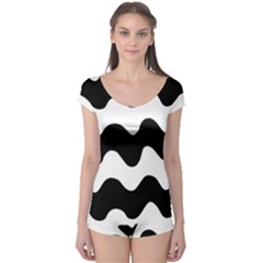 Lokki Cotton White Black Waves Boyleg Leotard  by Mariart