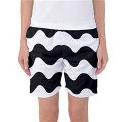 Lokki Cotton White Black Waves Women s Basketball Shorts by Mariart