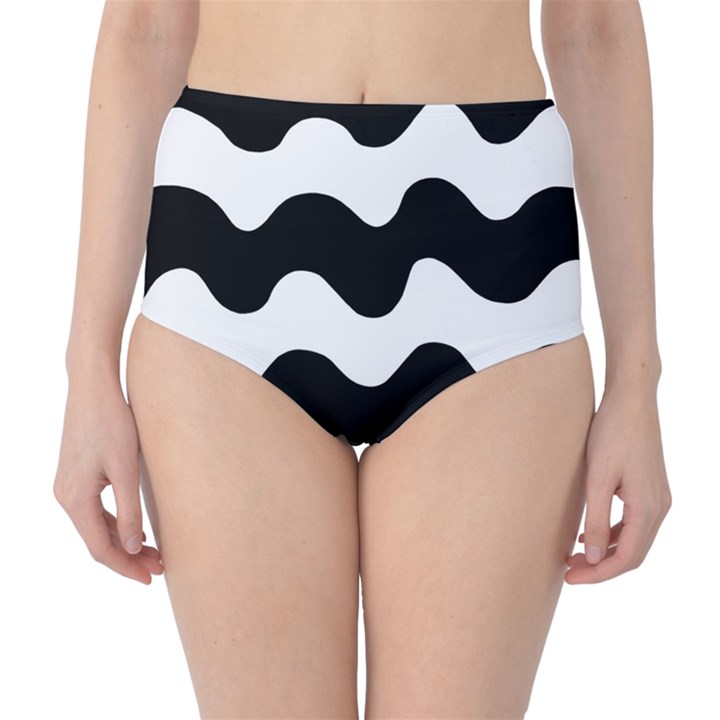 Lokki Cotton White Black Waves High-Waist Bikini Bottoms