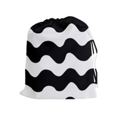 Lokki Cotton White Black Waves Drawstring Pouches (extra Large) by Mariart