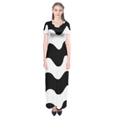 Lokki Cotton White Black Waves Short Sleeve Maxi Dress by Mariart