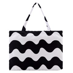 Lokki Cotton White Black Waves Medium Zipper Tote Bag