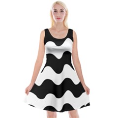 Lokki Cotton White Black Waves Reversible Velvet Sleeveless Dress by Mariart