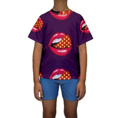 Lip Vector Hipster Example Image Star Sexy Purple Red Kids  Short Sleeve Swimwear by Mariart